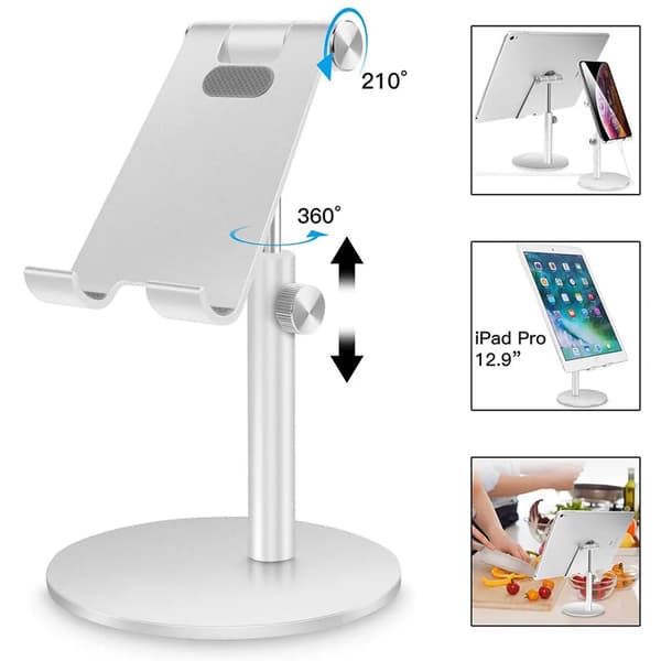 Justerbar tabletstander, tablet-holder til skrivebord: Universal tablet-holder kompatibel, sølv
