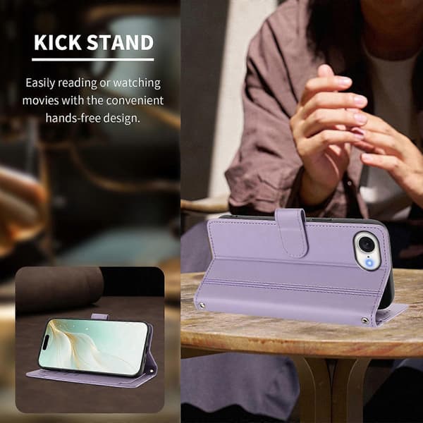 Plånboksfodral kompatibelt med iPhone 16e / 17e, 9 kortplatser, PU-läder, vikbart stativ, 16 cm rem Compatible For iPhone