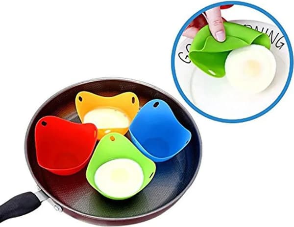 Silikonformar för pocherade ägg, 4-pack, non-stick, färgglada, ca 9 cm, äggdessert