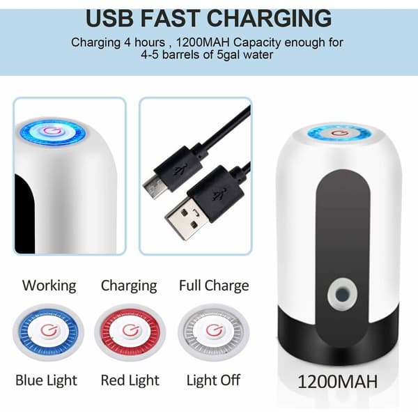USB elektrisk vattenpump automatisk dispenser för 3-5 gallon flaskor bärbar för camping 1 st