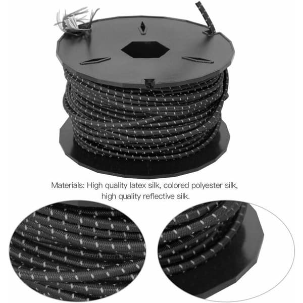 Udendørs sort reflekterende elastisk teltline flettet nylon latexkerne ca. 15m