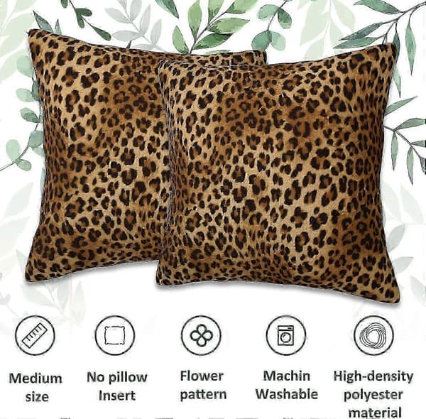 Leopardprint pudebetræk 18x18 tommer sæt med 2, gepard dyrepudebetræk til sofaindretning Set of 2