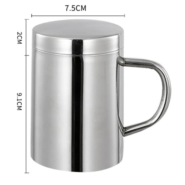 2 termokrus i rustfrit stål, termokop, kaffekop, isoleret kop (320 ml med låg)