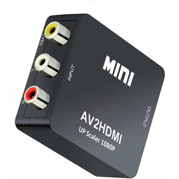 Mini AV RCA CVBS til HDMI-konverter 720P/1080P Plug and Play kompatibel med kamera, spillekonsoller, DVD, VHS, sort