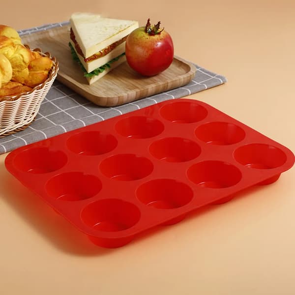 Silikon 12-kopps djup muffinsform 1 st 29×22 cm röd stor nonstick ugn diskmaskinssäker