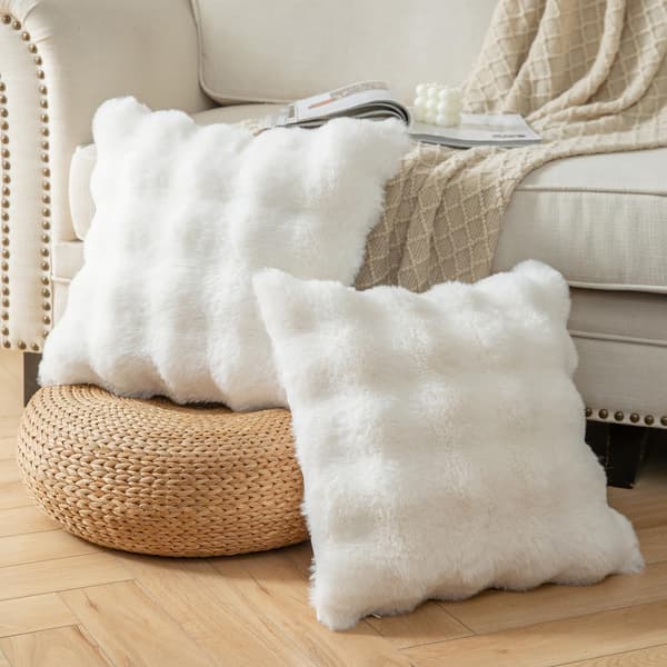 Yaertun Cremhvide Bløde Uld Pudebetræk 18x18 Sæt med 2 Pack of 2