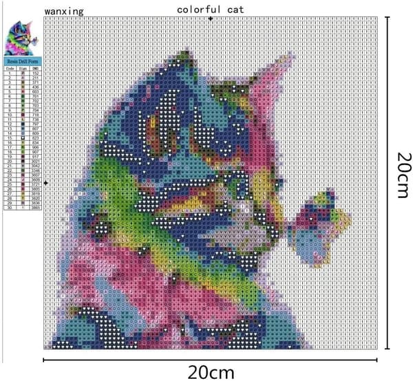 5D Diamantmaleri Kit 20x20 cm Fargerik Katt Full Drill DIY for Voksne Barn