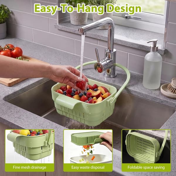 2-pack hopfällbar hängande diskbänkssil med lock, köksdurkslag för frukt och grönsaker 2 Pack Foldable