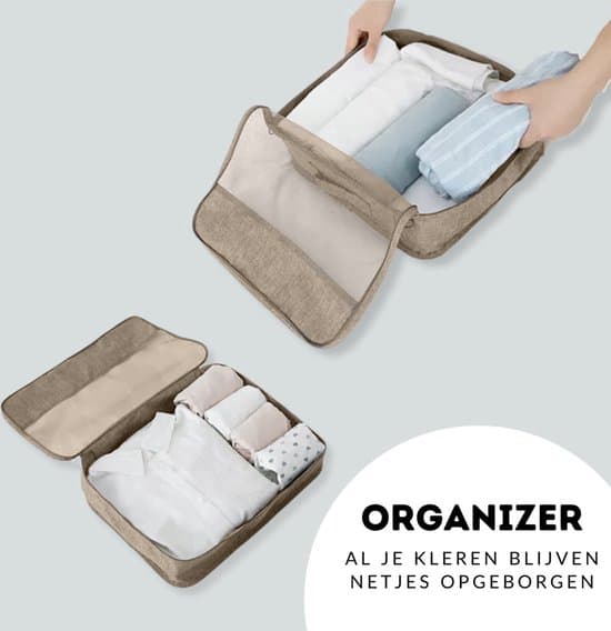7-pak pakkekuber sæt bagageorganisator beige Packing cubes set