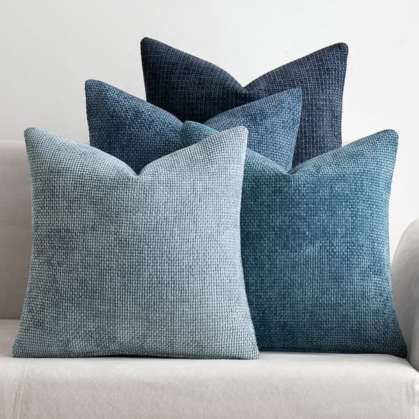 Sæt med 4 blå chenille pudebetræk, 45 x 45 cm Set of 4
