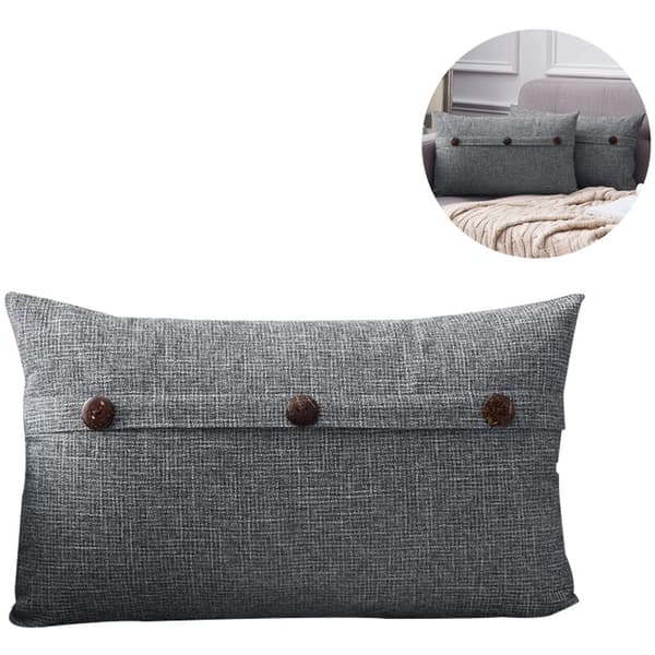 Grå dekorativa örngott i linne 2-pack 3 knappar 30x50cm dold dragkedja bondgårdsstil soffa sovrumsset