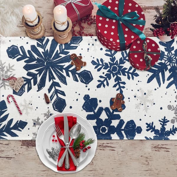 Blå julevinter bordløber, julemiddagsdekoration Blue Christmas Winter