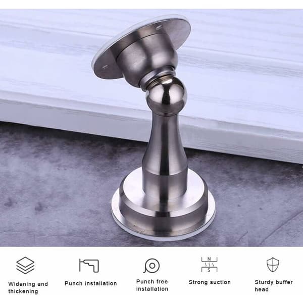 Magnetisk dörrstopp i rostfritt stål 2 st silver 7,5x5,5 cm vägg- eller golvmontering