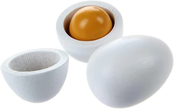 Träleksaksägg Set om 6 Magnetiska Delade Leksaksmat för Kök Ålder 3+