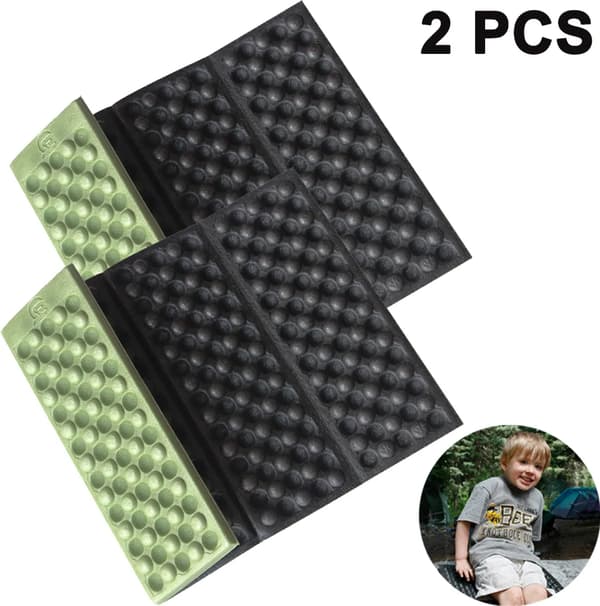 Sammenklappelige isolerede siddeunderlag 2-pak sort grøn XPE-skum 39x27cm Lejr Stadion