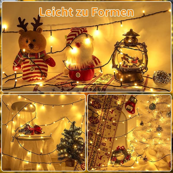 20M 200LED Varmhvite Julelys med Timer og 8 Moduser, Vanntett 20 m 200