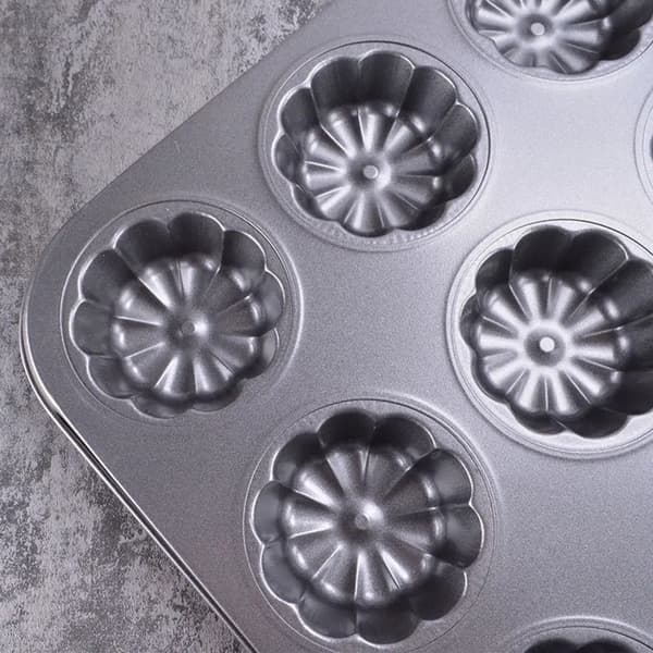 Original Fluted Kakform Mini Aluminium Kakform för 12 Kakor Grafit