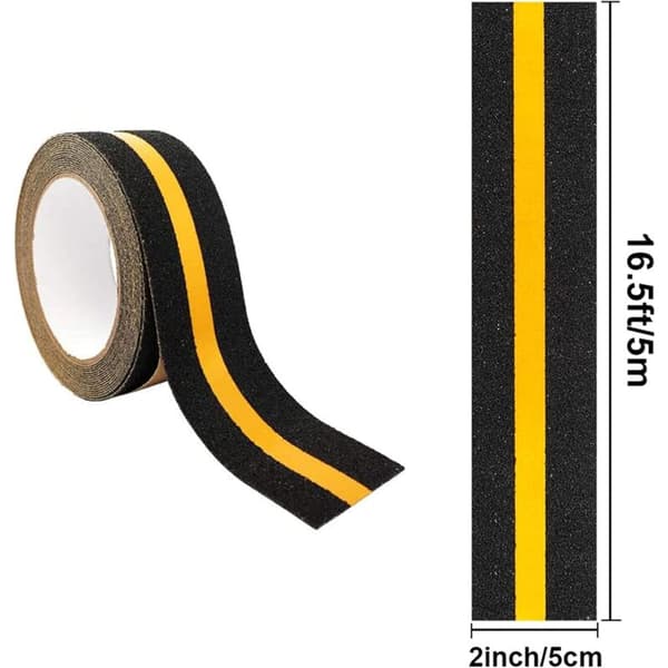 Halkfri reflekterande säkerhetstejp 5 cm x 5 m gul rand kraftig dragkraft för trappsteg