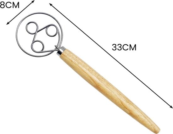 Dansk deigvisp, 3 ringer, rustfritt stål + trehåndtak