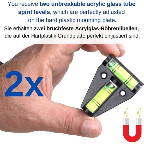 Magnetiskt T-vattenpass 2-pack Dubbla Libeller Akryl för Husvagn Husbil Nivellering