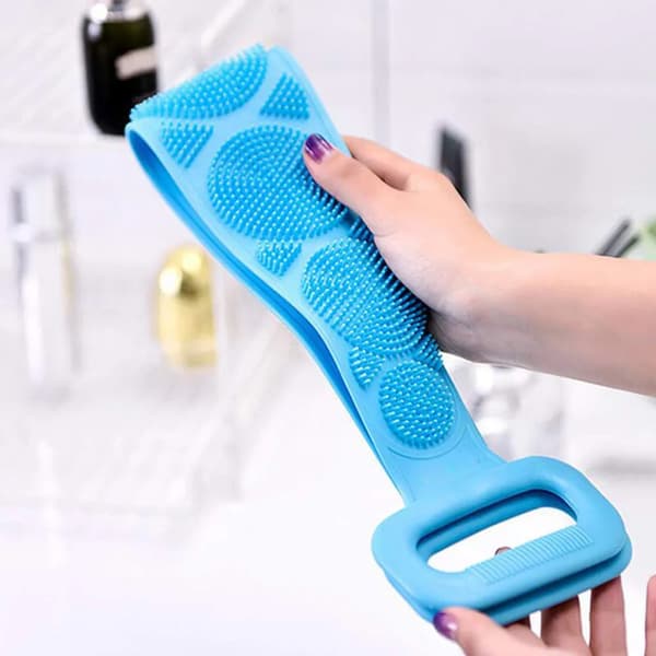 Silikone badebørste dobbeltsidet rygskrubber massager unisex blå foldbar