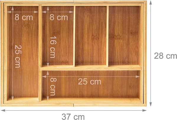 Laajennettava bambuaterinlaatikko, 6-osastoinen Expandable Bamboo Cutlery