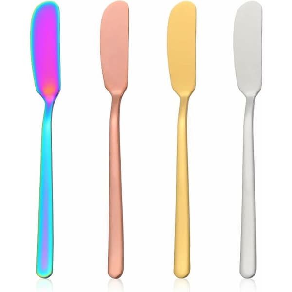 Smørspreder i rustfritt stål 4 stk solid kniv i ett stykke sølv gull rose iriserende 4 stk