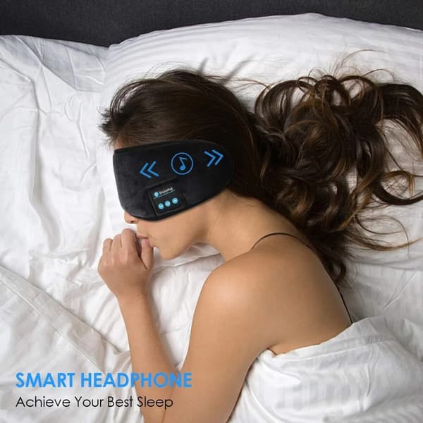 Bluetooth sovemaske med høyttalere, svart, vaskbar for reise, fly, sidesoving