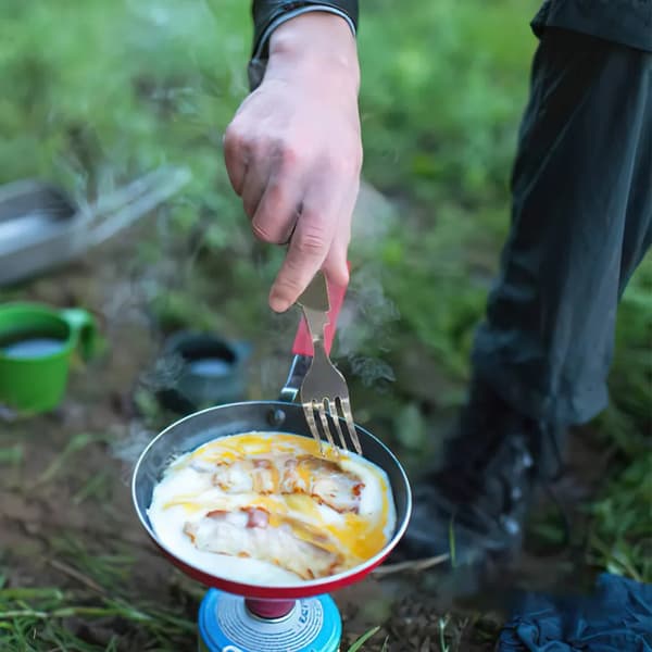 2 sæt 4-i-1 foldbart campingbestik i rustfrit stål kniv gaffel ske oplukker grøn sort