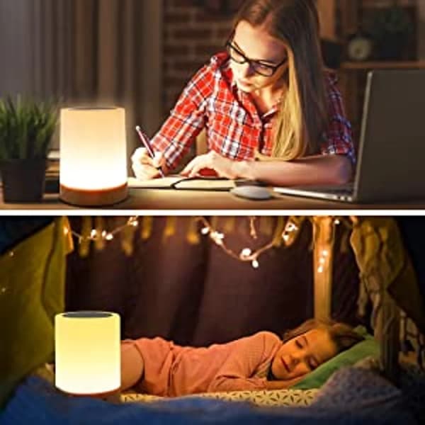 LED Touch Sänglampa Träkorn Varmvit Dimbar Kompatibel med Sovrum Vardagsrum