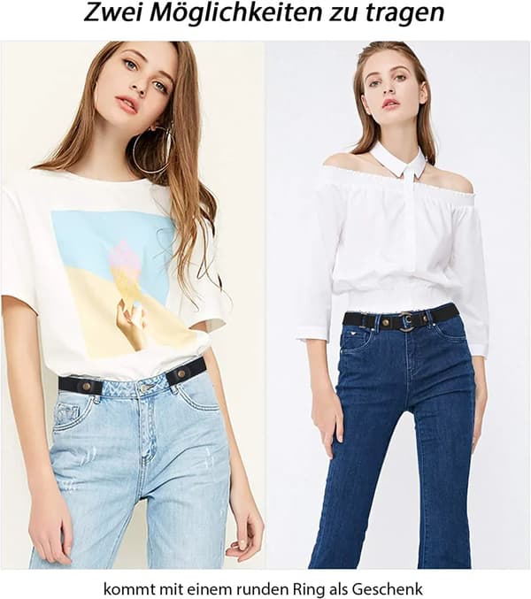 Dame elastikbælte, spændefrit usynligt bælte til jeans og bukser, justerbart strækbart taljebælte