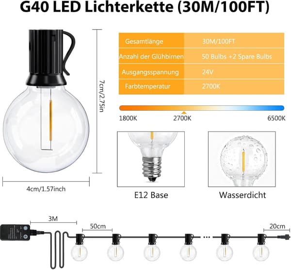 30m udendørs LED lyskæde med timer 30m Outdoor LED