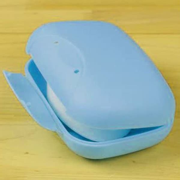 Blå bärbar resesåpask Light Blue Rounded Lid Case Vent Hole Cover 1 st