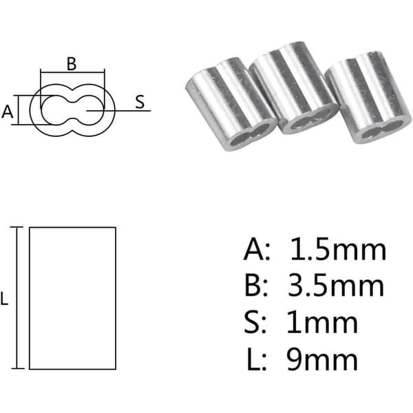 Aluminium Wire Rope Ferrules 100 stk. 1,5 mm Duplex Krympehylstre Sølv til Flykabler