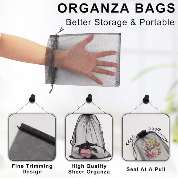 Organza gaveposer 6x9 tommer 50 stk. sorte mesh-poser med snoretræk 50 pcs