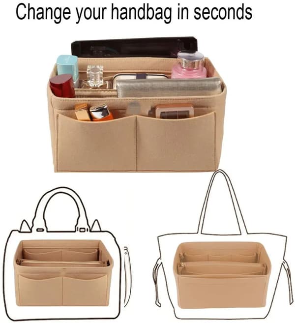 Filt Håndtaske Organizer Pung 1 stk 22x13x14cm Indvendigt Rum til Tasker Over 22cm