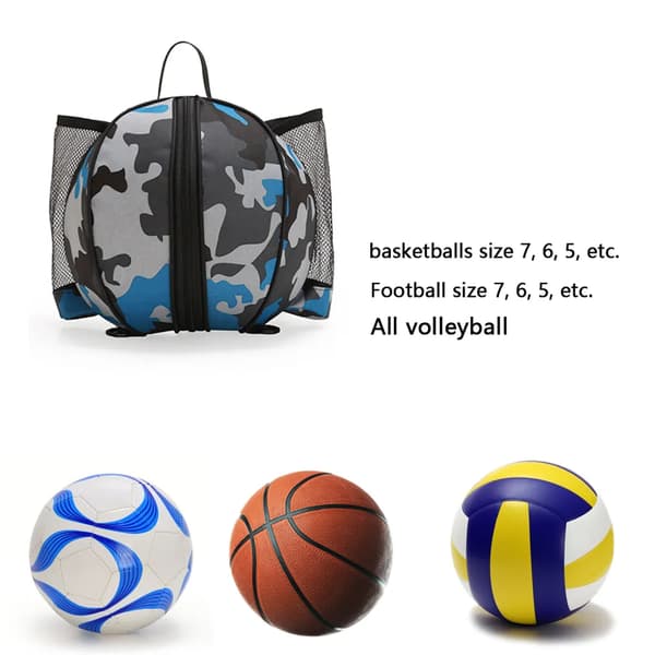 Basketväska, rund axelväska för bollsporter (kamouflageblå)