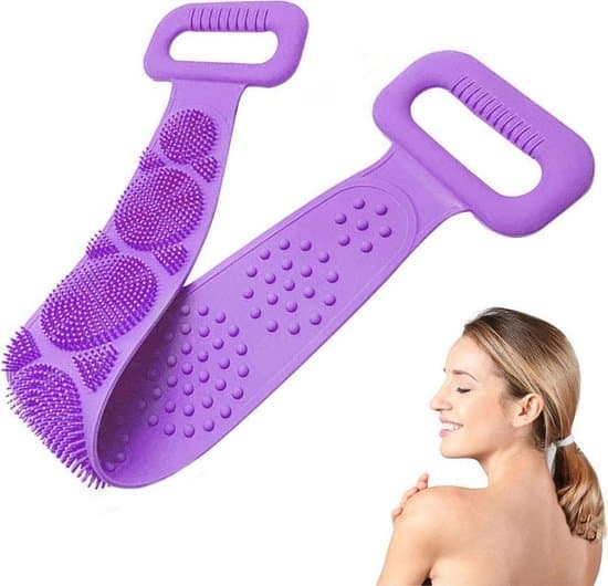 Dobbeltsidig ryggskrubber i silikon 72 cm lilla