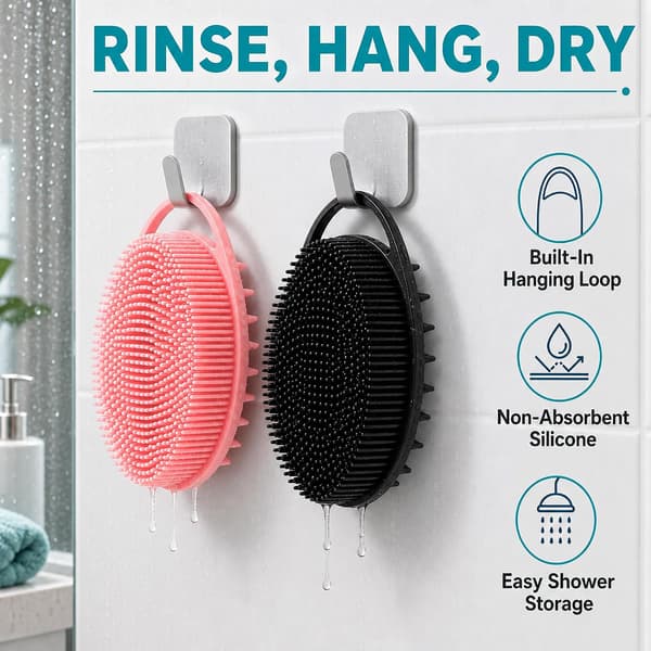 Silikone kropsskrubbere 2-pak, sort og pink, dobbeltsidede krops- og hovedbundsmassagebørster 2 Pack Silicone