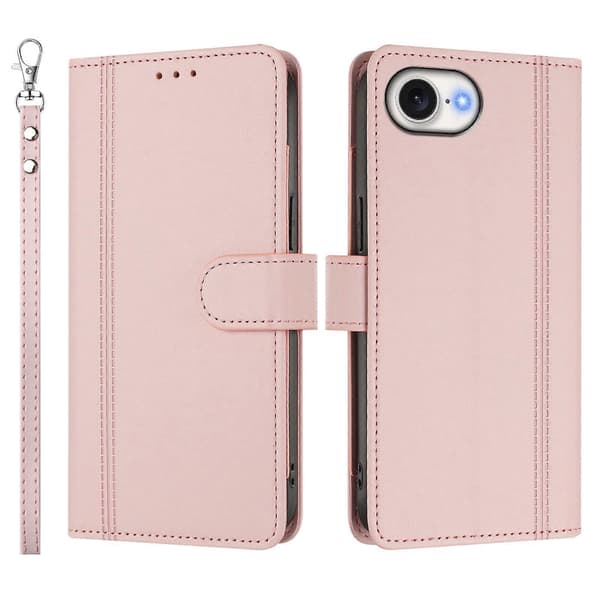 Plånboksfodral kompatibelt med iPhone 16e / 17e, 9 kortplatser, PU-läder, vikbart stativ, 16 cm rem Compatible For iPhone