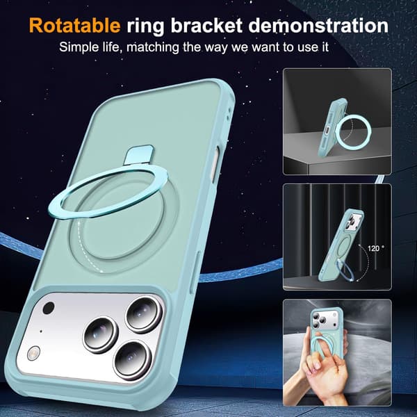 Kompatibel med iPhone 17 Pro-deksel med stativ, blått, magnetisk ringstativ SKYLMW Compatible with