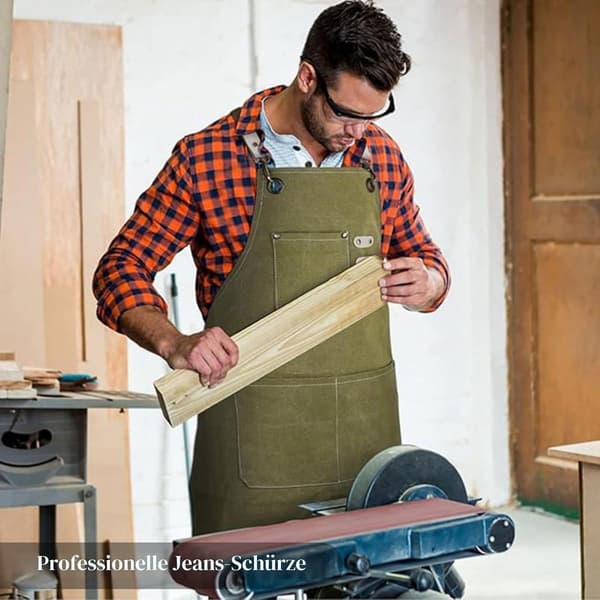 Grønt denim langt forklæde til mænd og kvinder, 3 lommer, krydsrygstrop Canvas Apron Men