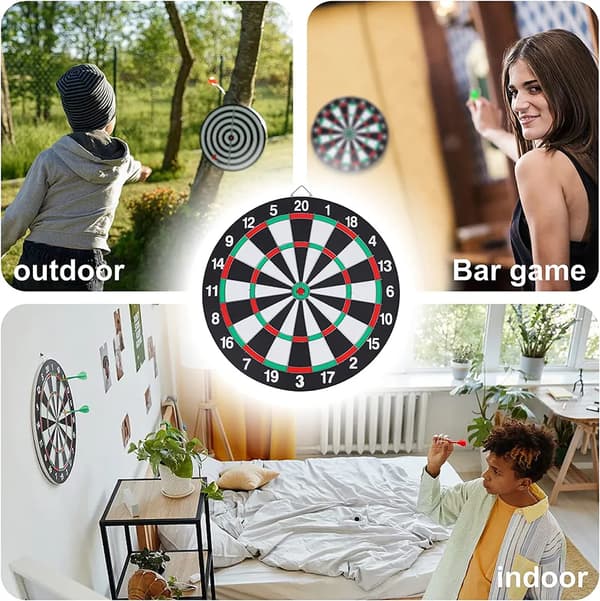 15 tommer flocket dartskive dobbelt ansigt med 6 stålpile hjemmebarspil