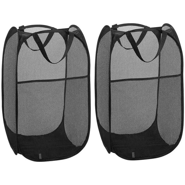 Vikbara tvättkorgar 2-pack svart polyester 36x36x60 cm sovsal hem camping