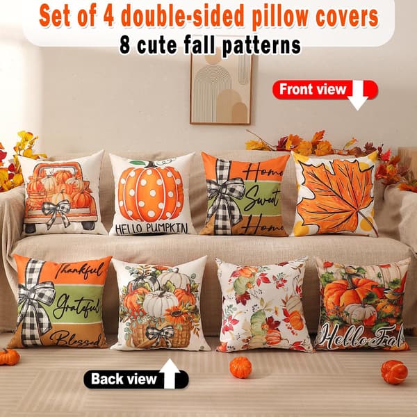 Høst putetrekk Gresskar Polka Dot 18x18 4 stk Dobbeltsidig 4 pcs