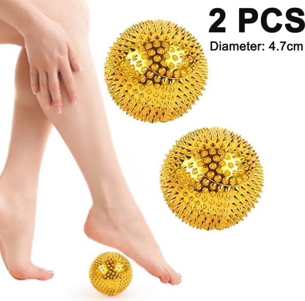 2 Massagebollar Handterapi ABS Magnetit Par Cirka 4,7 cm och 3,2 cm Guld Silver