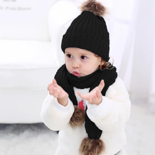 Vinterlue og skjerf for barn, prinsesse, 2-delt, fleecefôret, 1-4 år, svart