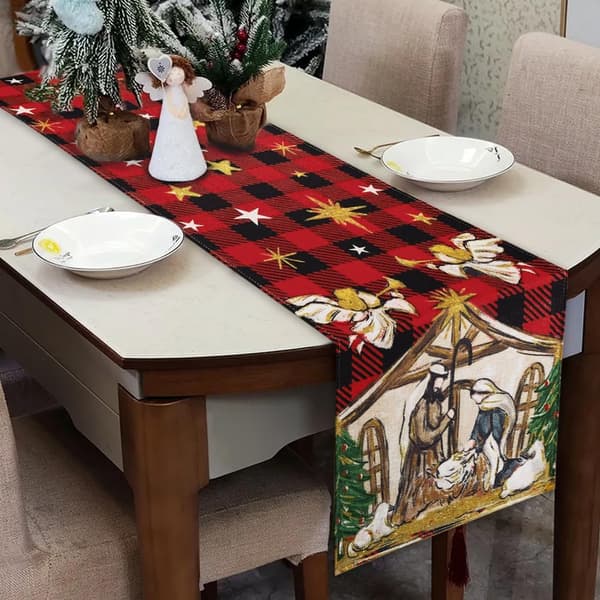 Jul vinter bordslöpare, röd buffelrutig bordslöpare Christmas Winter Table