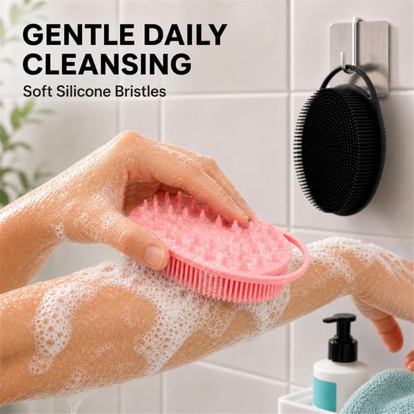 Silikone kropsskrubbere 2-pak, sort og pink, dobbeltsidede krops- og hovedbundsmassagebørster 2 Pack Silicone