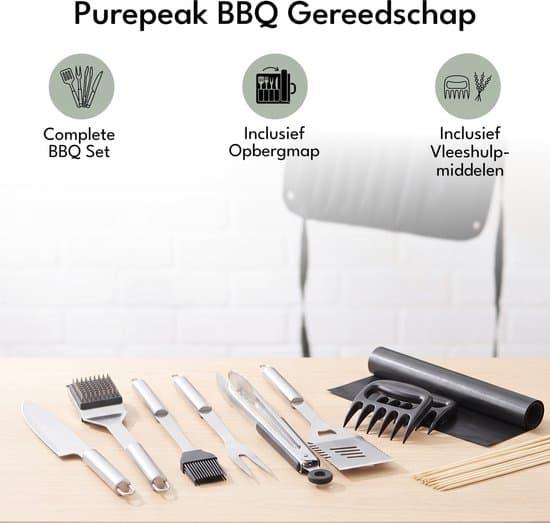 BBQ-verktøysett med kjøttklyper og klør, oppbevaringspose
